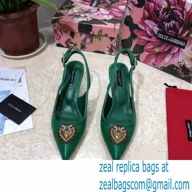 Dolce  &  Gabbana Heel 6.5cm Quilted Leather Devotion Slingbacks Green 2021